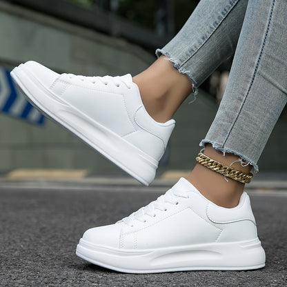 Celeni | Women Clean White Faux Leather Sneakers Casual Comfort