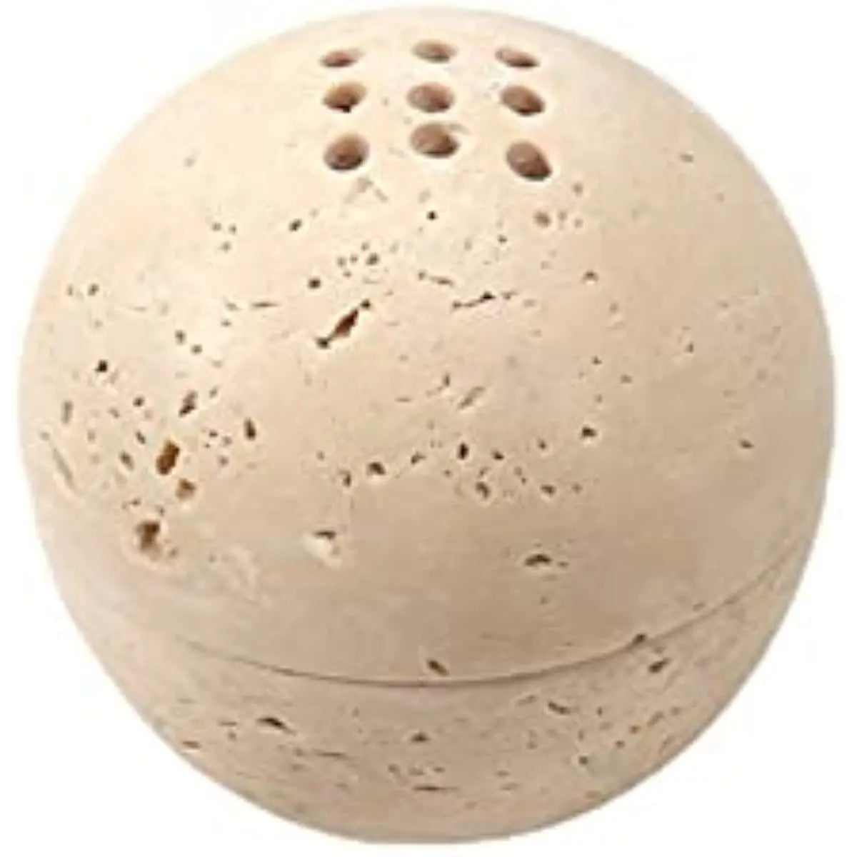 Beige Travertine Incense Burner Hand Carved Nine Holes NALANI