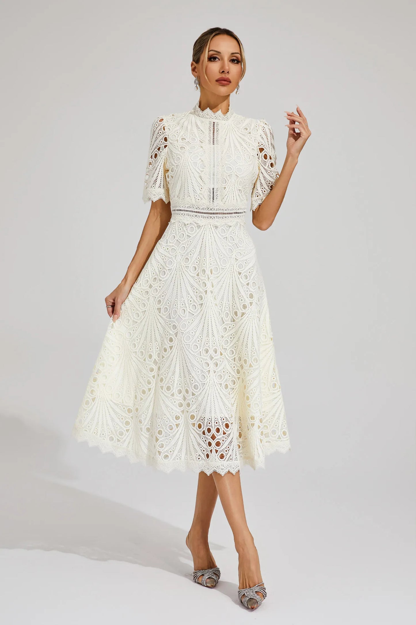 Liana | Elegant Lace Midi Dress For Women Wedding Guest Ready
