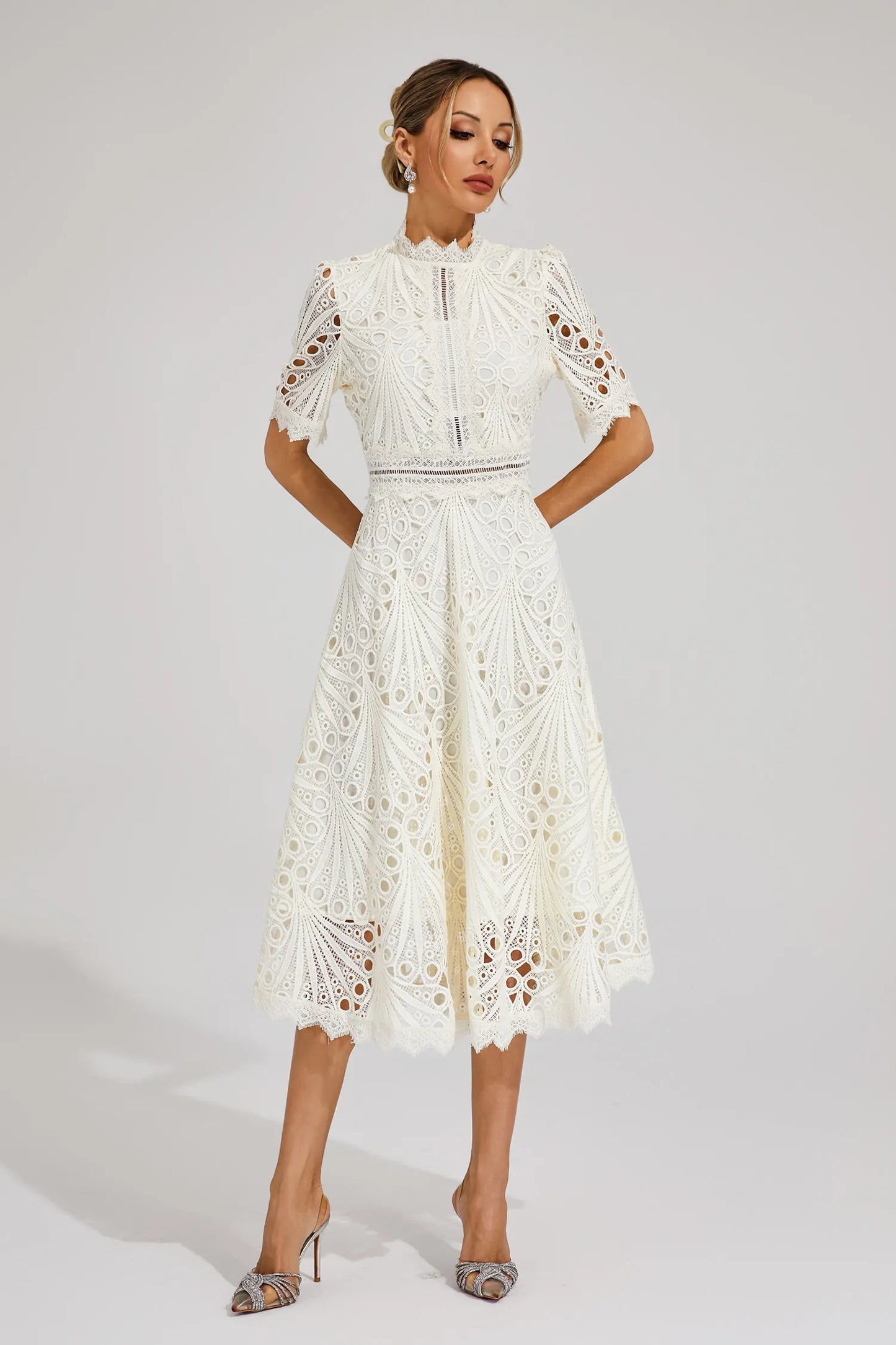 Liana | Elegant Lace Midi Dress For Women Wedding Guest Ready