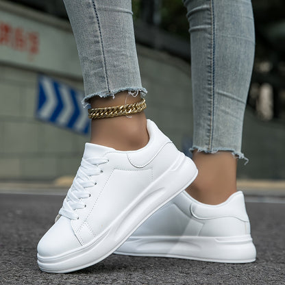 Celeni | Women Clean White Faux Leather Sneakers Casual Comfort