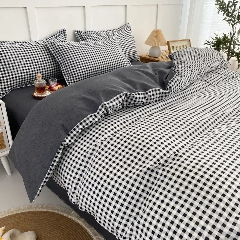 Classic Checkerboard Bedding Set for Timeless Bedroom Style White & Black NaLani