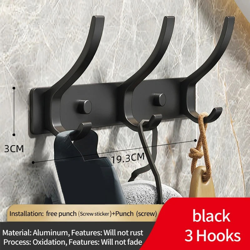 Durable Aluminum Wall Mounted Coat Rack With Six Hooks Black 3-hook NALANI