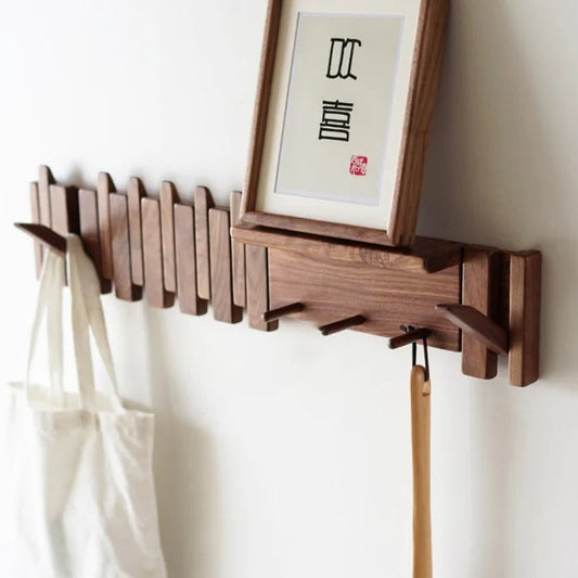 Piano Key Inspired Wall Mounted Coat Rack Solid Wood Walnut NALANI