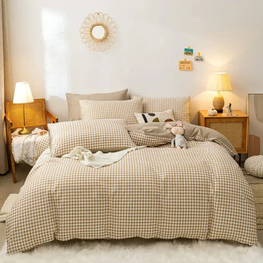 Classic Checkerboard Bedding Set for Timeless Bedroom Style Tan NaLani