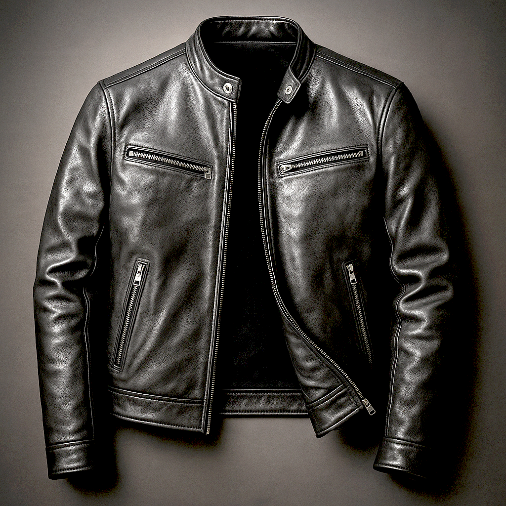Men's Leather Jacket - Vintage Vegan Leather Zip Jacket with Pockets