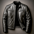 Men's Leather Jacket - Vintage Vegan Leather Zip Jacket with Pockets