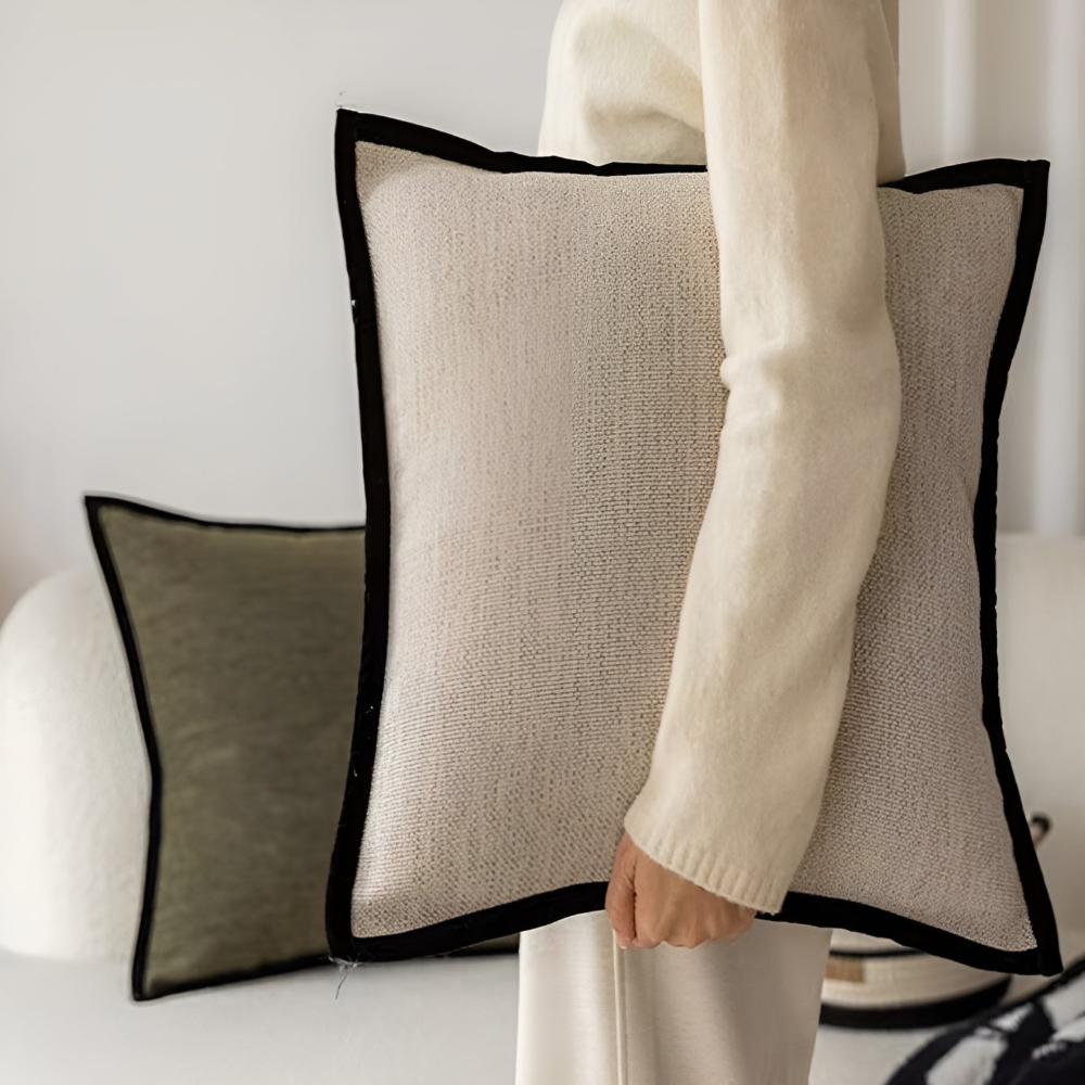 French Retro Black Border Cushion Covers Cotton Jacquard NALANI