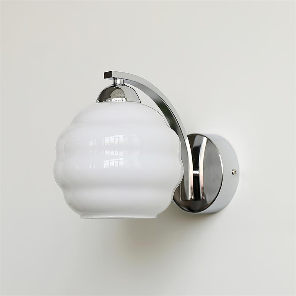 Art Deco Vintage Wall Lamp With White Glass Shade Modern ∅ 5.9″ x H 6.3″ Dia 15cm x H 16cm Chrome+White NALANI