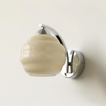 Art Deco Vintage Wall Lamp With White Glass Shade Modern ∅ 5.9″ x H 6.3″ Dia 15cm x H 16cm Chrome+Beige NALANI