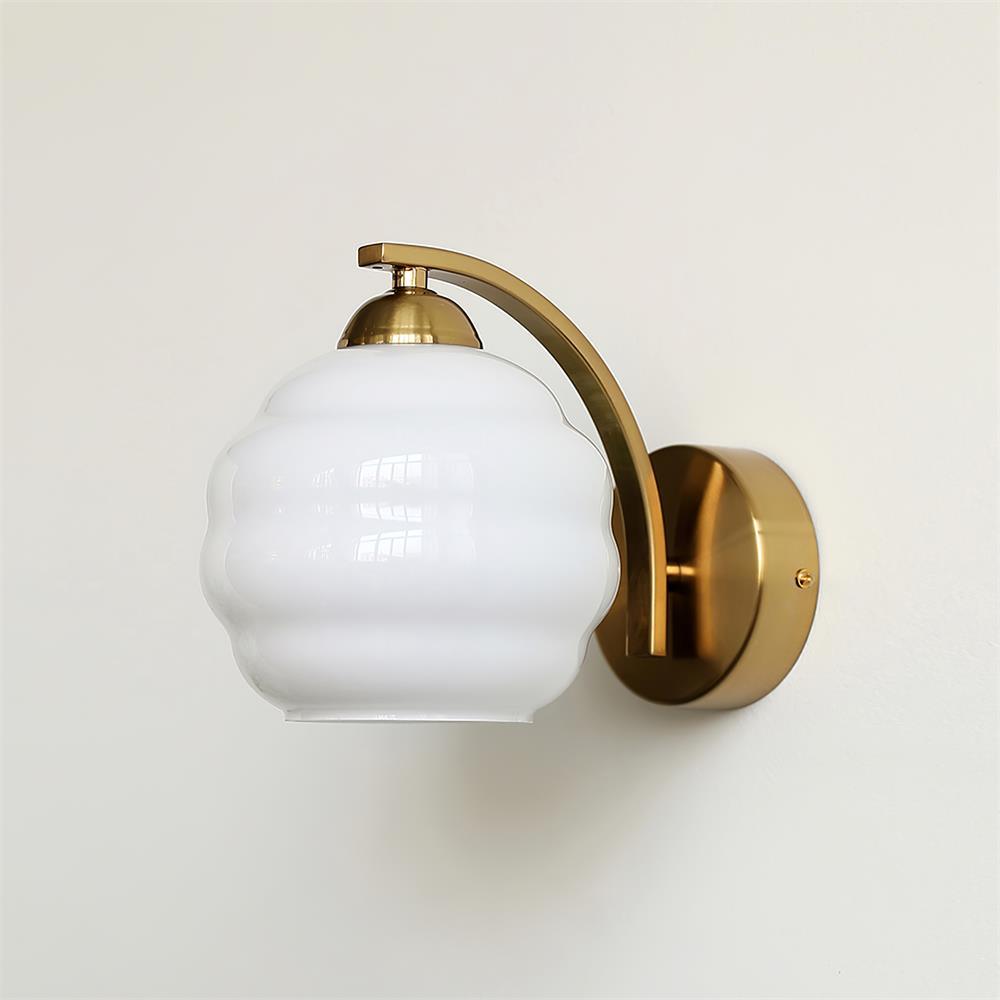 Art Deco Vintage Wall Lamp With White Glass Shade Modern ∅ 5.9″ x H 6.3″ Dia 15cm x H 16cm Gold+White NALANI