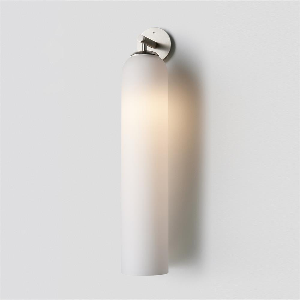 Elegant Art Glass Sconce With Luxe Cylindrical Lighting ∅ 3.9″ x H 18.9″ Dia 10cm x H 48cm Sand Nickel Frosted White NALANI