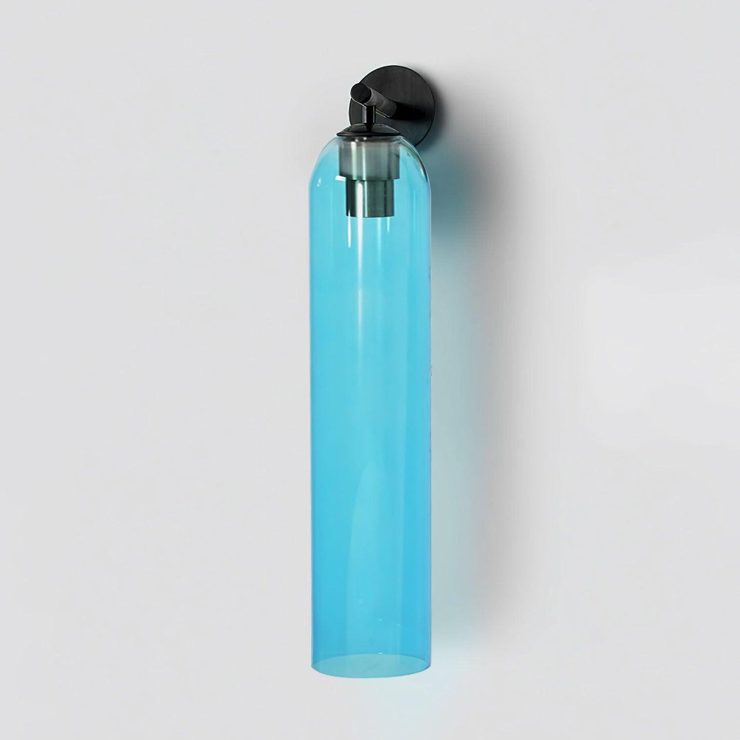Elegant Art Glass Sconce With Luxe Cylindrical Lighting ∅ 3.9″ x H 18.9″ Dia 10cm x H 48cm Black Sky Blue NALANI