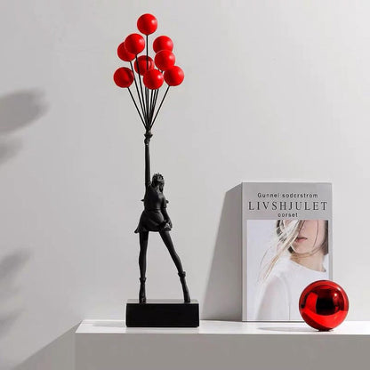 Resin Balloon Girl Sculpture Expressing Innocence And Hope Red Black NALANI