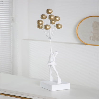 Resin Balloon Girl Sculpture Expressing Innocence And Hope Gold White NALANI