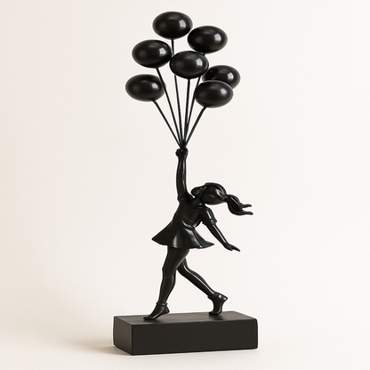Resin Balloon Girl Sculpture Expressing Innocence And Hope Black NALANI