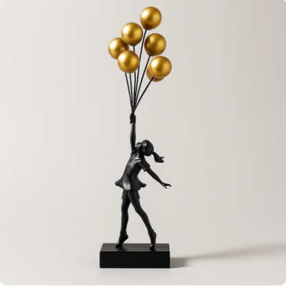 Resin Balloon Girl Sculpture Expressing Innocence And Hope Gold Black NALANI