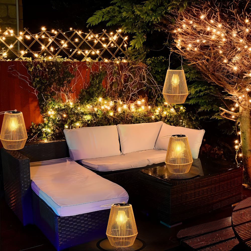 Solar Outdoor Lantern With Woven Look For Garden Patio NALANI