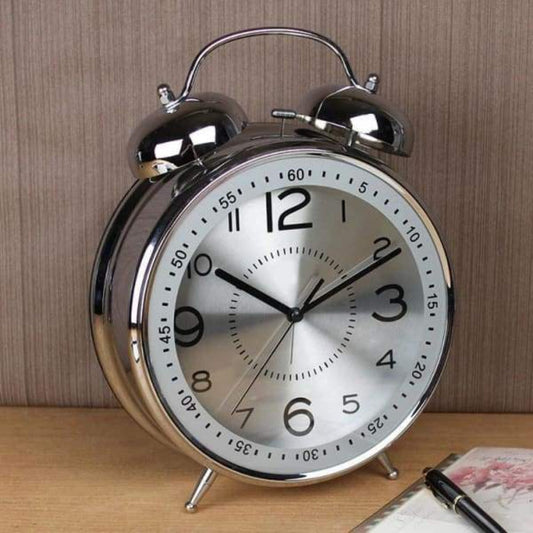 Oversized Vintage Double Bell Alarm Clock Decorative Silver NALANI