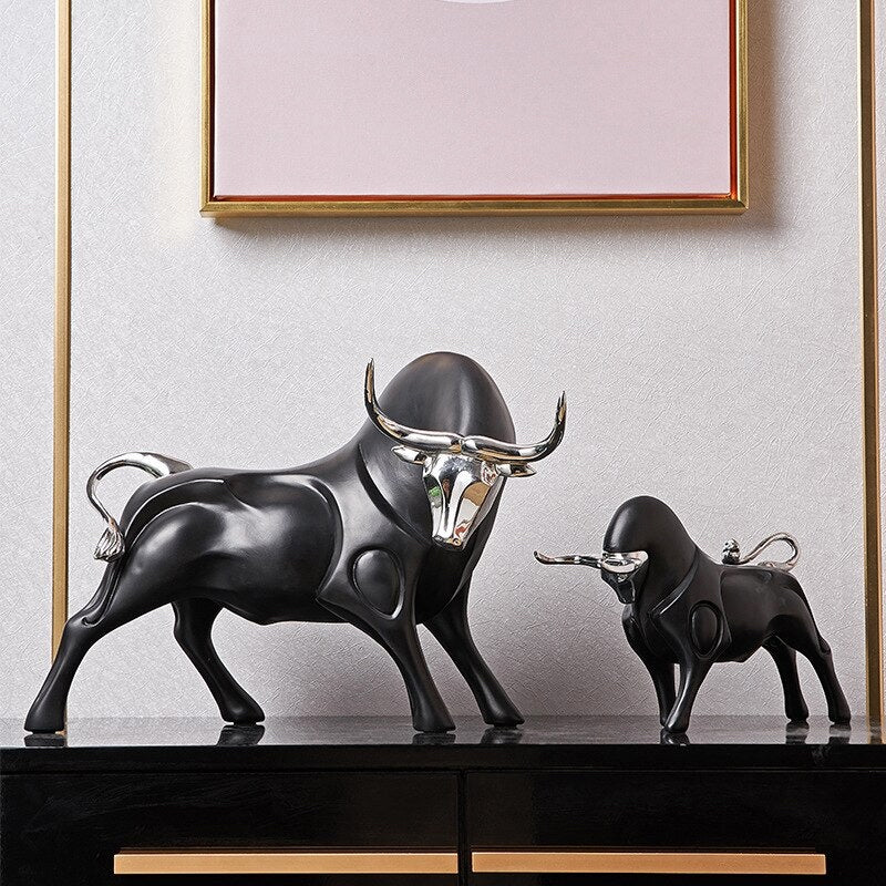 Modern Red and Black Bull Sculptures for Strength and Elegance NaLani
