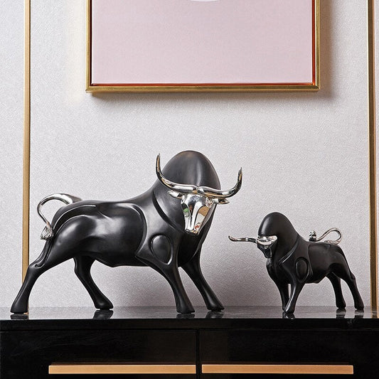 Modern Red and Black Bull Sculptures for Strength and Elegance NaLani