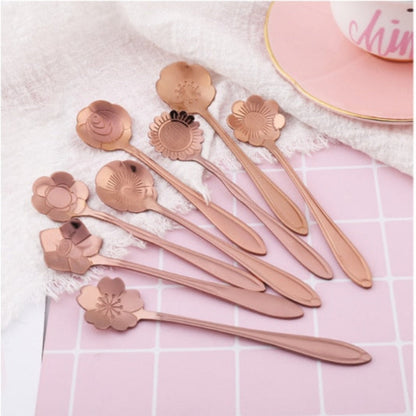 Floral Teaspoon Set Stainless Steel With Flower Design Rose gold 8 pieces NALANI