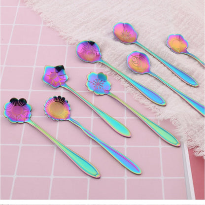 Floral Teaspoon Set Stainless Steel With Flower Design Colourful 8 pieces NALANI