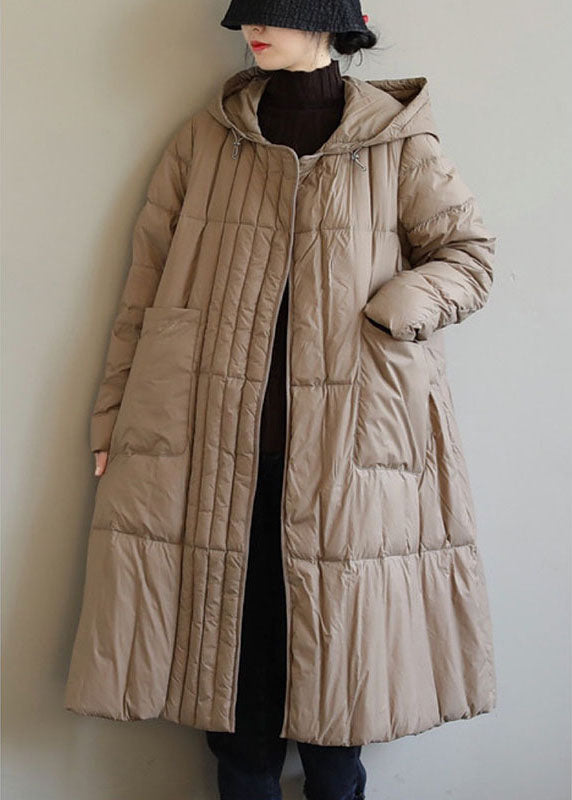 Boho Black Loose Pockets Winter Down Jacket Lightweight Khaki NALANI