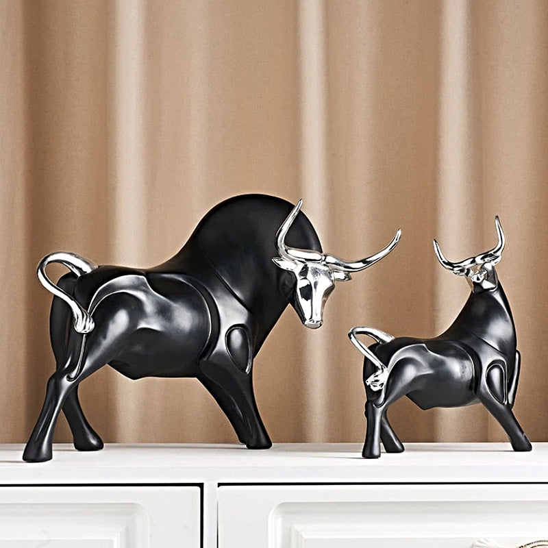 Modern Red and Black Bull Sculptures for Strength and Elegance NaLani