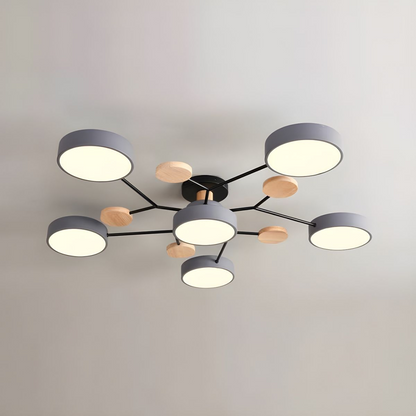 Contemporary Round Iron LED Semi-Flush Chandelier Grey 6Lights-D90*H14CM NALANI