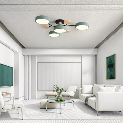 Contemporary Round Iron LED Semi-Flush Chandelier NALANI
