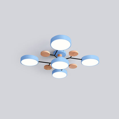 Contemporary Round Iron LED Semi-Flush Chandelier Blue 5Lights-D94*H14CM White Light NALANI
