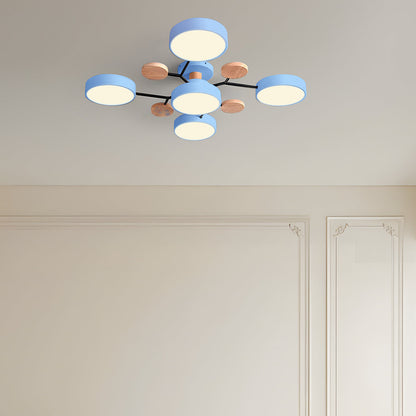 Contemporary Round Iron LED Semi-Flush Chandelier Blue 5Lights-D94*H14CM NALANI