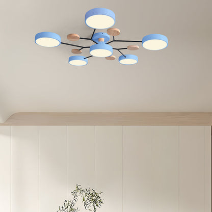 Contemporary Round Iron LED Semi-Flush Chandelier Blue 6Lights-D90*H14CM NALANI