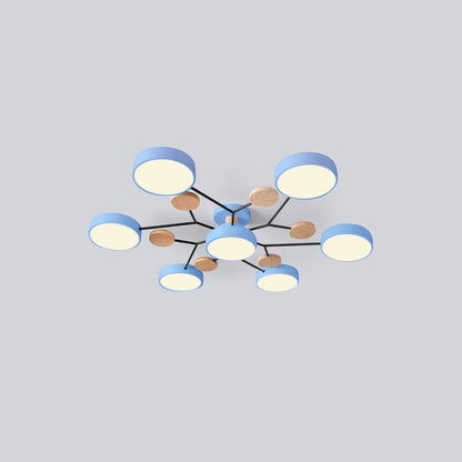 Contemporary Round Iron LED Semi-Flush Chandelier Blue 7Lights-D94*H14CM Warm Light NALANI