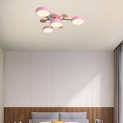 Contemporary Round Iron LED Semi-Flush Chandelier Pink 4Lights-D85*H14CM NALANI