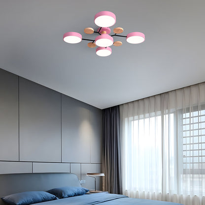 Contemporary Round Iron LED Semi-Flush Chandelier Pink 5Lights-D94*H14CM White Light NALANI