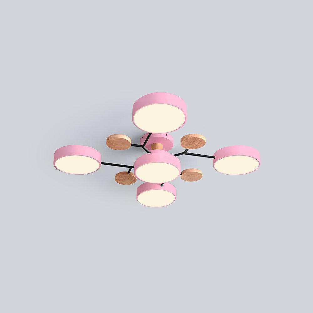 Contemporary Round Iron LED Semi-Flush Chandelier Pink 5Lights-D94*H14CM Warm Light NALANI