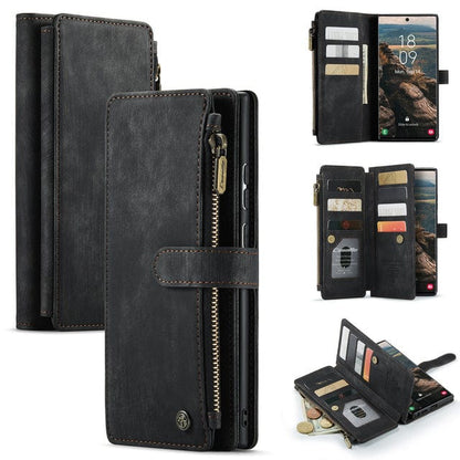 Leather Wallet Case With Zipper For Smartphones Card Slots-Portemonnees-NaLani