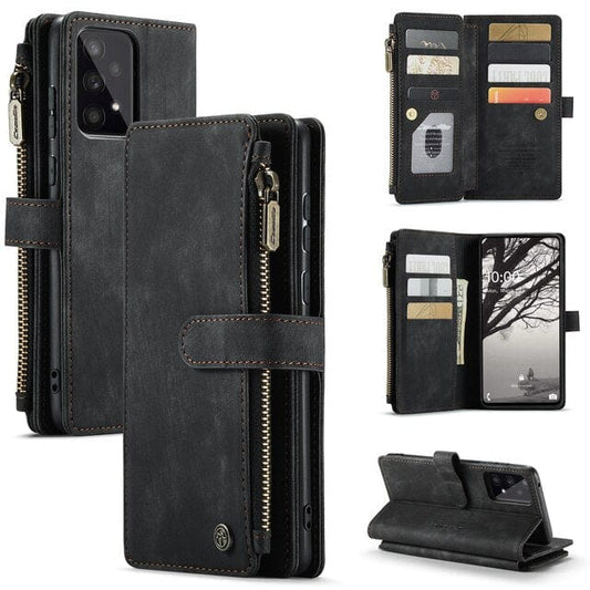 Leather Zipper Wallet Case For A Series Phones With Cards-Portemonnees-NaLani
