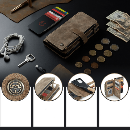 Leather Zipper Wallet Case For A Series Phones With Cards-Portemonnees-NaLani