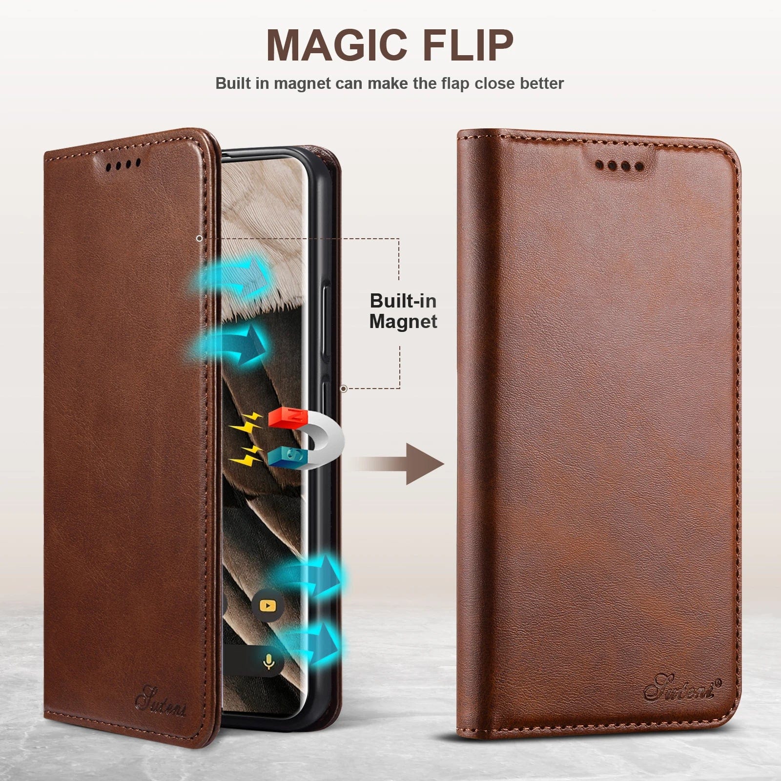Premium Leather Wallet Case With Magnetic Card Holder NALANI