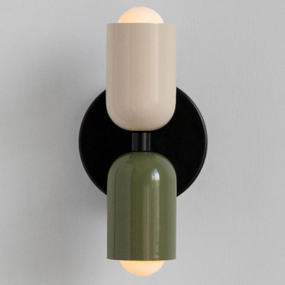 Modern Short Double Head Vintage Utility Room Wall Light Fixture Beige+Green D12×H23cm NALANI