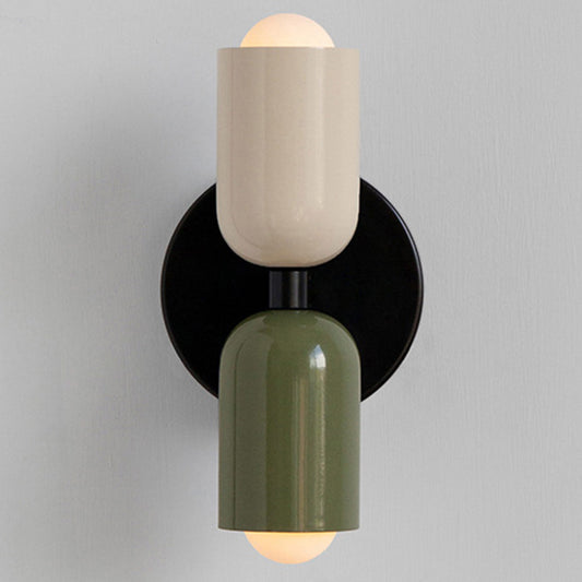 Modern Short Double Head Vintage Utility Room Wall Light Fixture Beige+Green D12×H23cm NALANI