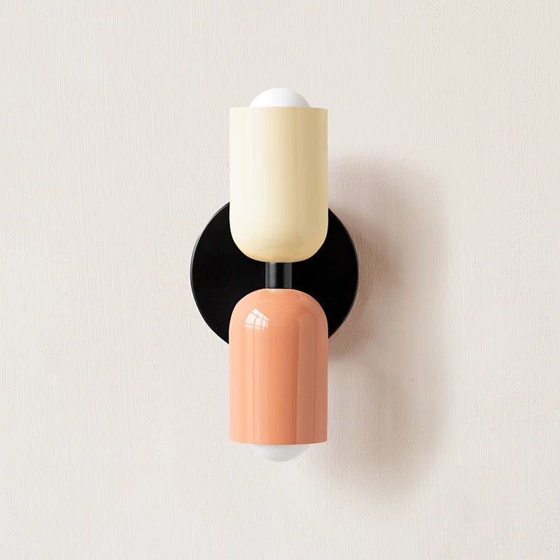 Modern Short Double Head Vintage Utility Room Wall Light Fixture Beige+Pink D12×H23cm NALANI