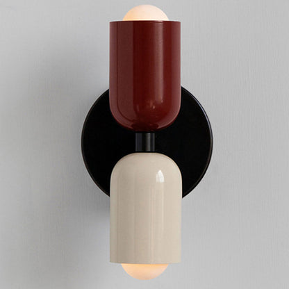 Modern Short Double Head Vintage Utility Room Wall Light Fixture Red+Beige D12×H23cm NALANI