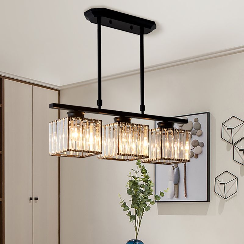 Nordic Multi-Head Designer Long Glass Island Lamps Black Square 3 Lamps D60*H70CM NALANI
