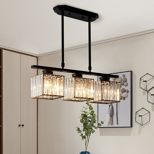 Nordic Multi-Head Designer Long Glass Island Lamps Black Square 3 Lamps D60*H70CM NALANI