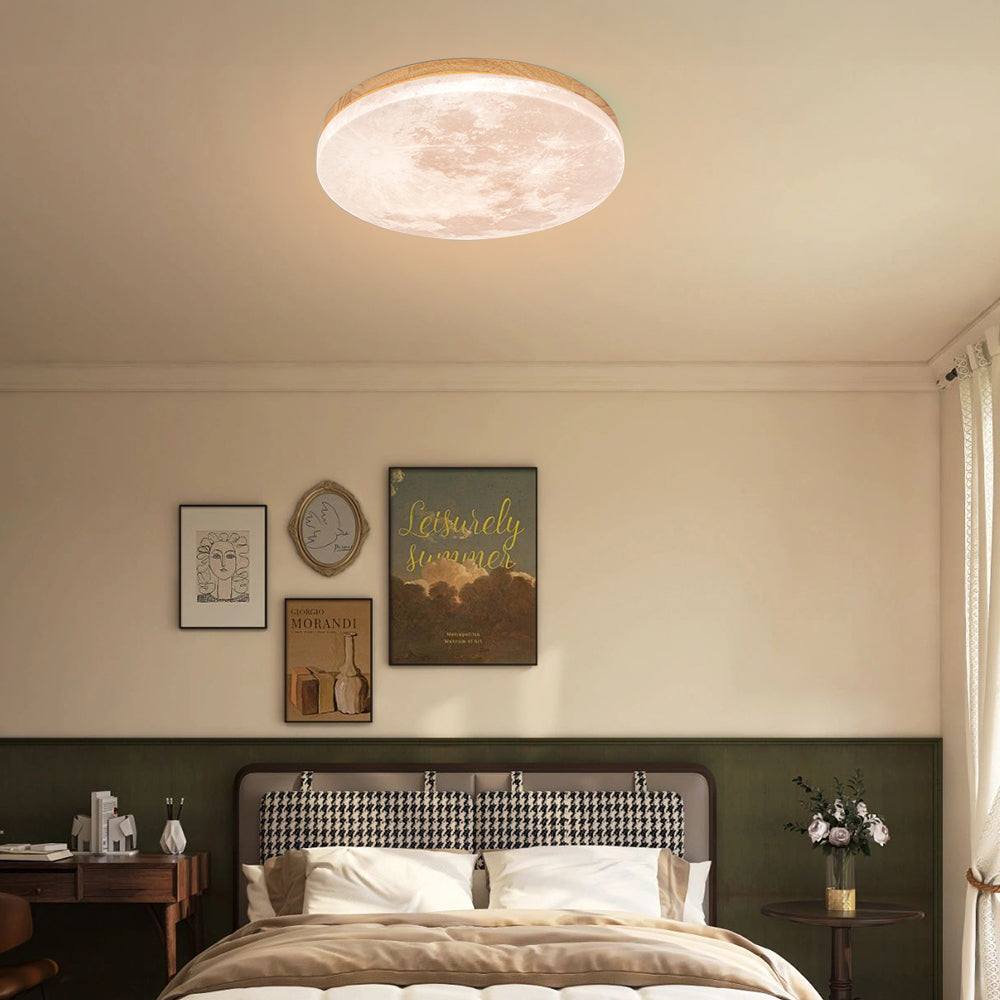 Simple Minimalist Moon Round LED Ceiling Light for Modern Homes Wood D26*H5CM Warm Light NALANI