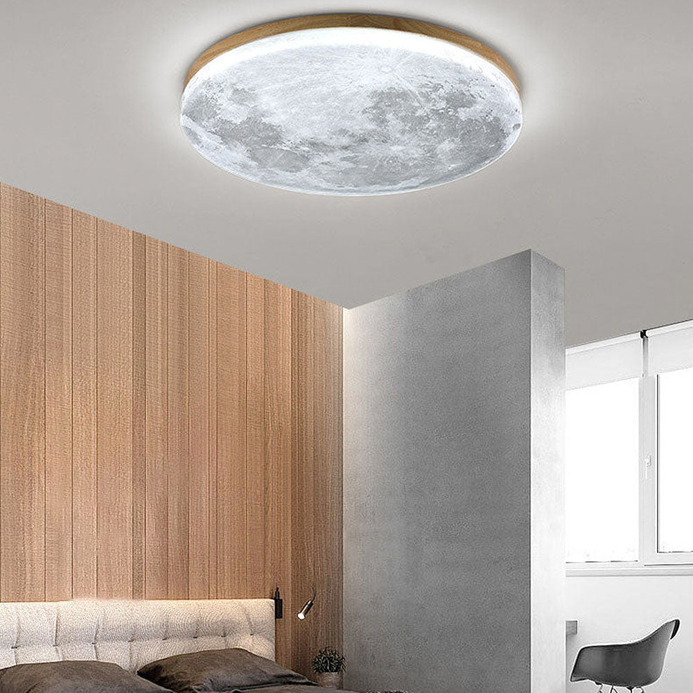 Simple Minimalist Moon Round LED Ceiling Light for Modern Homes Wood White Light NALANI